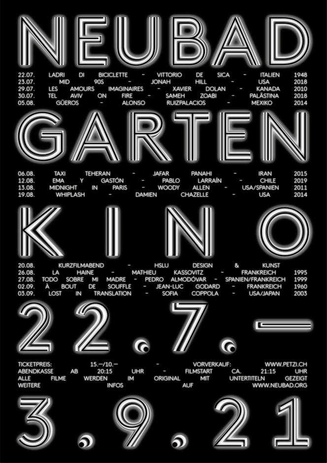 “Neubad Gartenkino”, 2021, by sam steiner, Switzerland - typo/graphic